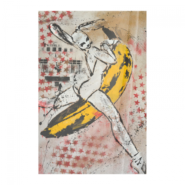 White Rabbit. Ricardo López Ioannoni (Teramo, Italia, 1978) Banana Bunny. Tecnica mixta sobre corcho. Firmado.