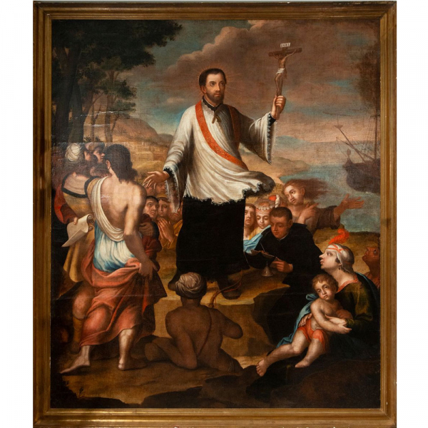 "San Francisco Javier evangelizando en Goa", atribuido a J&eacute;r&ocirc;me Sourlay, Escuela Francesa Colonial del siglo XVII. 
