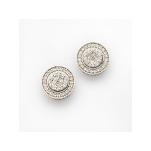 Pendientes en oro blanco con cuajado central y orla de diamantes talla brillante