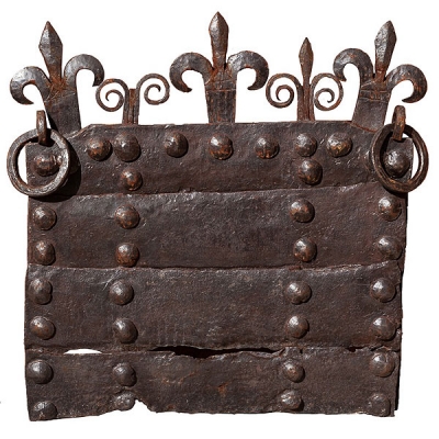 Placa de chimenea g&oacute;tica de hierro franc&eacute;s