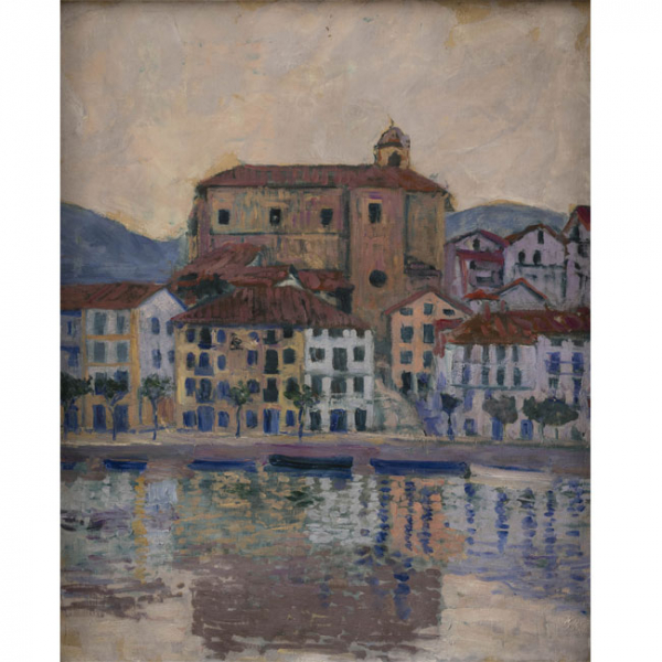 &quot;Vista de Orio&quot;  DARÍO DE REGOYOS (Asturias, 1857- Barcelona, 1913). Óleo/Lienzo. 1903. 