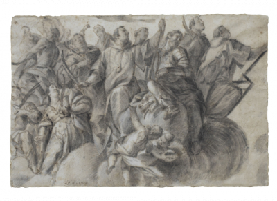 ACISCLO ANTONIO PALOMINO Y VELASCO (Bujalance, Córdoba, 1655-Madrid, 1726).  Estudio preparatorio para la cúpula de la Basílica de la Virgen de los Desamparados de Valencia, h. 1701- 1704.  