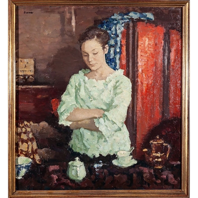 Francesc Serra Castellet (Barcelona, 1912 - Tossa de Mar, 1976) "Interior con figura, 1964"