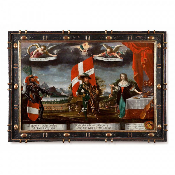 ALBRECHT KAUW EL VIEJO (Estrasburgo, 1621 &ndash; Berna, 1681) "Alegor&iacute;a de Suiza".    &Oacute;leo sobre tabla.