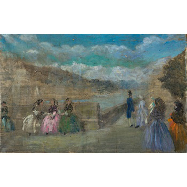 MANUEL LOSADA  (Bilbao 1865 - 1949) "Majas por el paseo con vista de costa al fondo"