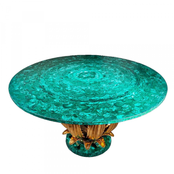 Magn&iacute;fica "Mesa Cactus" de malaquita, a la manera de Ren&eacute; Lalique, a&ntilde;os 80.