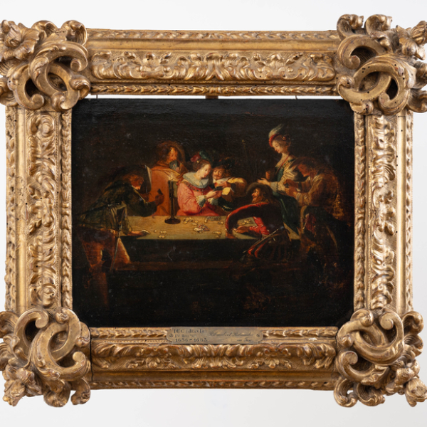 Jugadores de cartas" SEGUIDOR DE JACQUES COLLOT, Escuela Francesa del siglo XVII. Óleo/Tabla