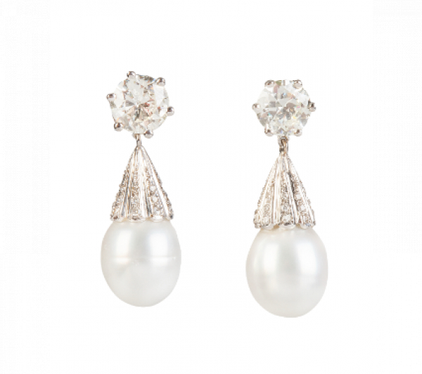 Pendientes largos con dormilonas de brillantes y perillas de perlas australianas colgantes, desmontables para poder usar sólo las dormilonas
