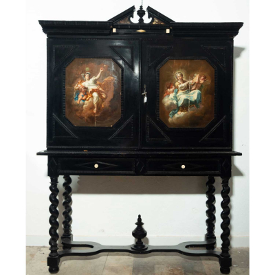 Gran Cabinet Ítalo Flamenco del siglo XVIII, en madera ebonizada y paneles pintados al óleo