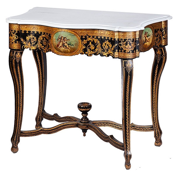 Consola italiana de madera policromada y dorada