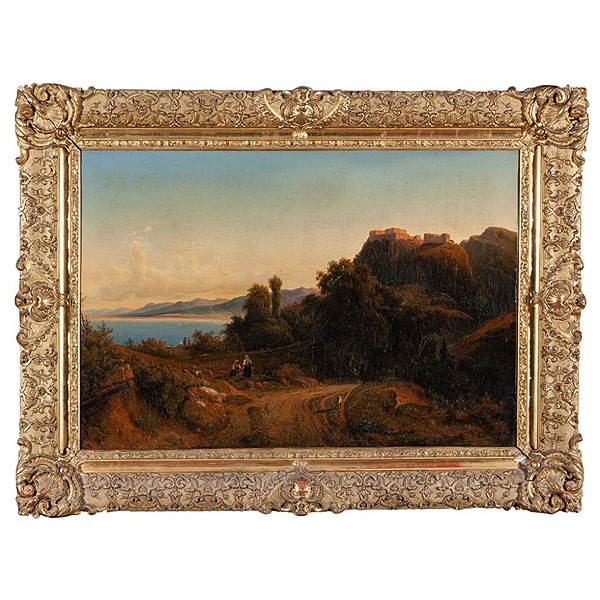 Escuela francesa pps.S.XIX &quot;Paisaje italiano&quot; Óleo sobre lienzo