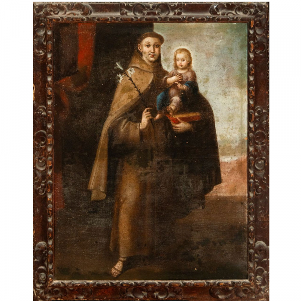 "San Antonio de Padua con el Ni&ntilde;o". Atribuido a Diego Quispe Tito. Escuela colonial. Siglo XVII.   