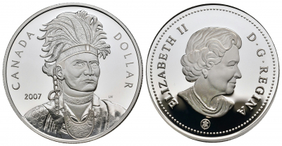 CANADA 2007, 1 dólar Thayendanega (KM-720) 25,18 gramos, con caja y certificado.