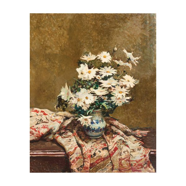 Josep Puigdengolas Barella (Barcelona, 1906-1987) Margaritas. &Oacute;leo sobre tela. Firmado.  