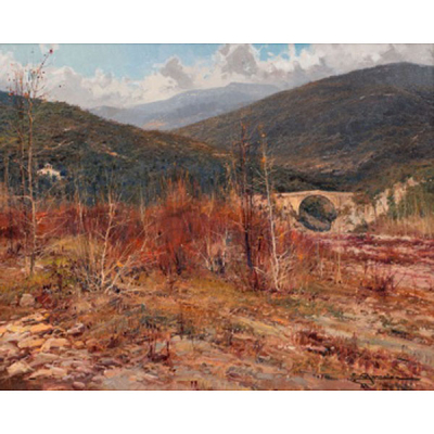 ELIAS GARRALDA ALZUGARAY   (Lesaca, Navarra 1926 - 2012)  &quot;El Llierca en invierno. Gerona&quot;  Firmado: E. Garralda  Óleo / Lienzo 