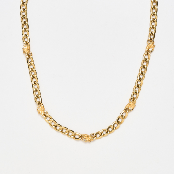 CARRERA y CARRERA. Gargantilla en oro mate y brillo con eslabones barbados y motivos diseño cabeza de elefante intercalados.