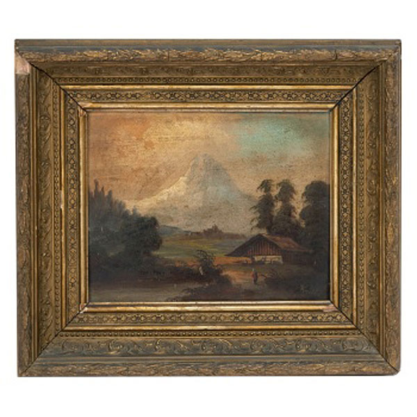 KRELL  (S. XIX) "Paisaje con personaje en la cabaña"