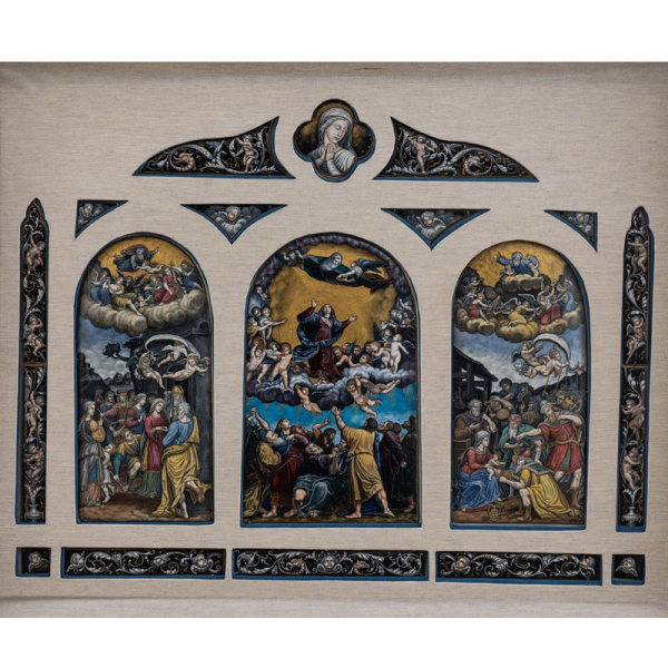 "La boda de María, adoración de los reyes magos y la ascensión de la Virgen María" LUDOVIC CRÉTINEAU -JOLY , h. 1879. Esmalte de Limoges.