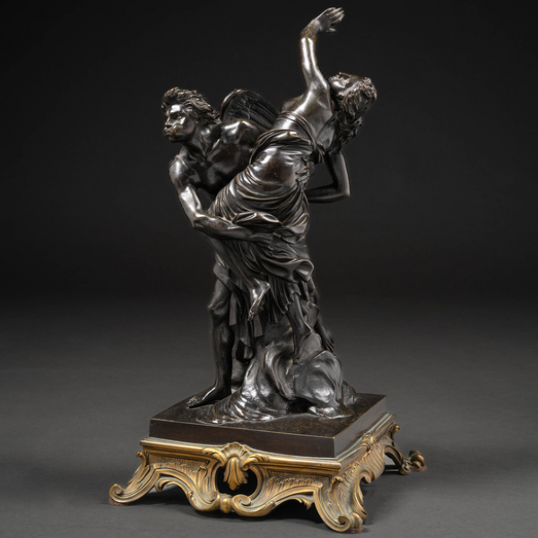 "Rapto de Orthia por B&oacute;reas" Escultura en bronce con base ne bronce dorado del siglo XIX