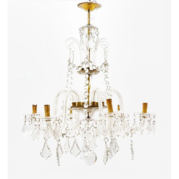 Lámpara de techo de 6 brazos en cristal tallado y lágrimas. Estilo Luis XVI.