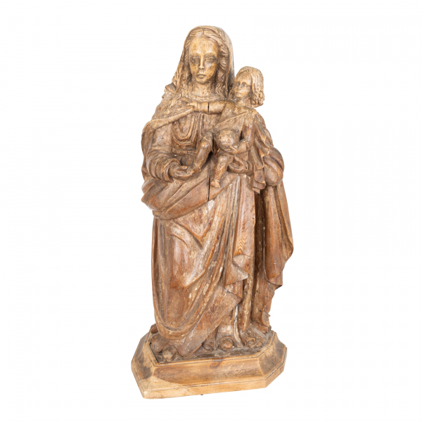 Escuela espa&ntilde;ola, s.XVII.  Virgen con el Ni&ntilde;o.  Escultura en madera tallada. 