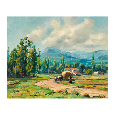 Ramon Barnadas (Olot, Girona, 1909-Vic, Barcelona, 1981) Camino rural con casona.  