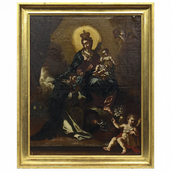 Escuela Espa&ntilde;ola S.XVIII "Virgen con ni&ntilde;o". &Oacute;leo sobre lienzo. 