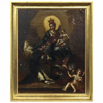 Escuela Espa&ntilde;ola S.XVIII "Virgen con ni&ntilde;o". &Oacute;leo sobre lienzo. 