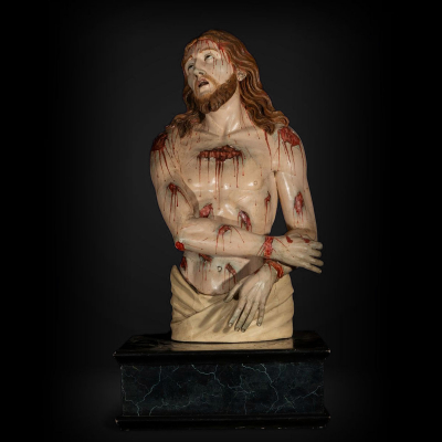 Importante Cristo Cautivo Colonial a Tamaño natural, taller de Manuel Chili Caspicara (1723, Quito – 1796) Real Audiencia de Quito siglo XVIII, Ecuador.