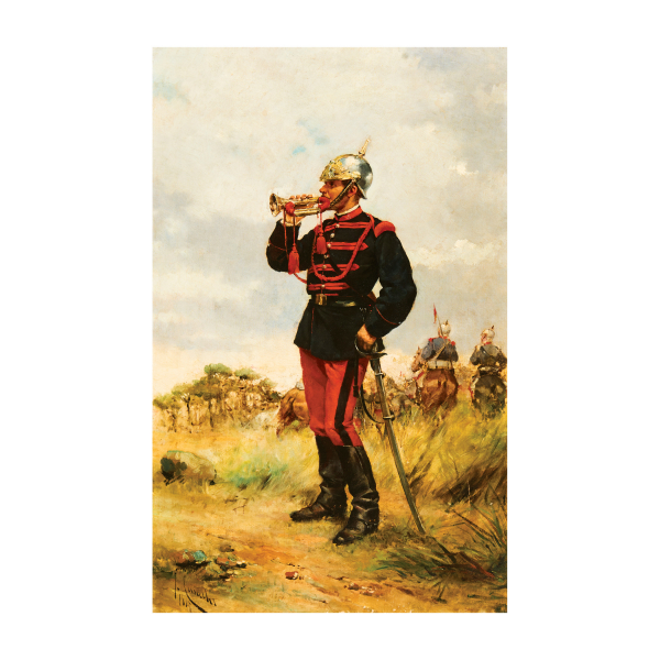 Josep Cusachs Cusachs (Montpellier, Francia, 1851-Barcelona, 1908)  Trompeta de lanceros de la Reina 1885. 