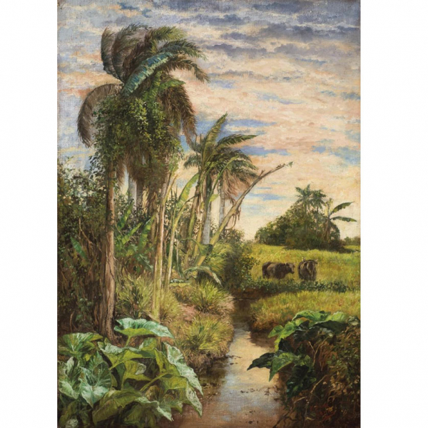 Valentín Sanz Carta. &quot;Paisaje cubano&quot;. Óleo sobre lienzo. Firmado en el ángulo inferior derecho.