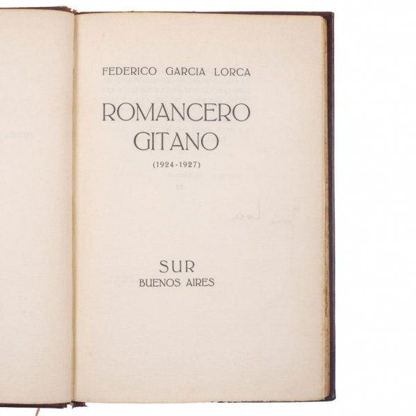Federico García Lorca. "ROMANCERO GITANO (1924-1927)", Muy raro. Bs. As.: Ed. Sur, 1933. 