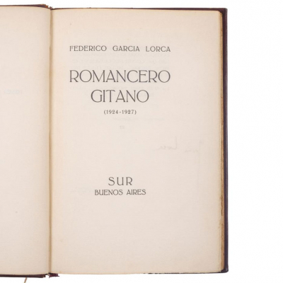 Federico García Lorca. &quot;ROMANCERO GITANO (1924-1927)&quot;, Muy raro. Bs. As.: Ed. Sur, 1933. 