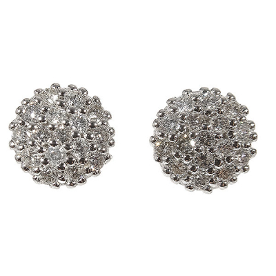 Pendientes rosetón en oro blanco con pavé de diamantes talla brillante engastados en garras, 0,35 ct aprox.