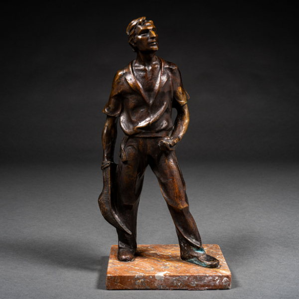 "Jugador de cesta punta". LORENZO ASCASIBAR (Guipúzcoa, 1930-Vitoria, 2022). Técnica: Escultura en bronce