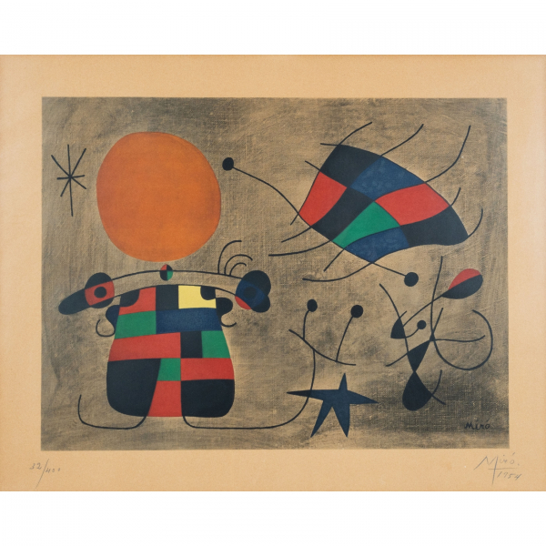 Después de Joan Miró i Ferrà (Barcelona, 1893-Palma de Mallorca, 1983)  Le Sourire aux Ailes flamboyantes. «La sonrisa de alas flameantes».  Litografía 