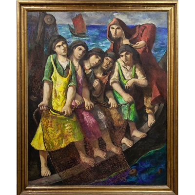 Bonifacio L&aacute;zaro Lozano (Portugal, 1906 - Badajoz, 1999) "Pescadores"