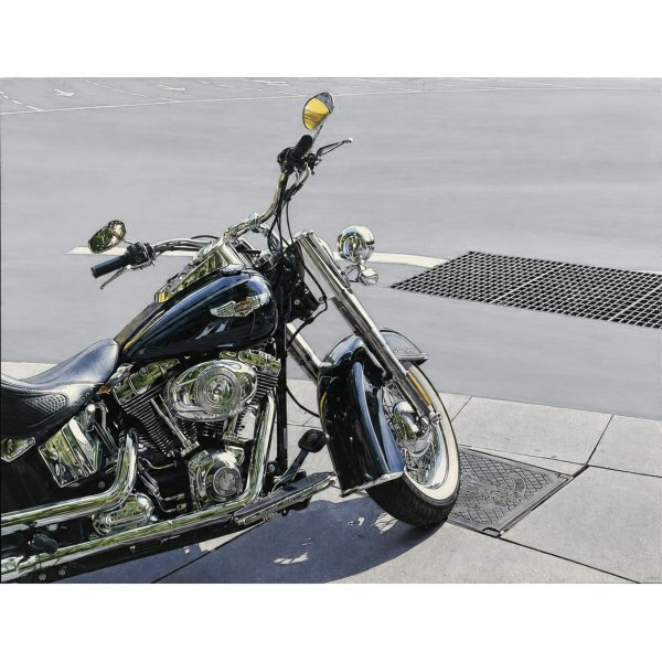 Carlos D. Pulido (Toledo, 1967)  Harley Deluxe.  Óleo sobre lino encolado a tabla. Firmado y fechado en 2012-2013.