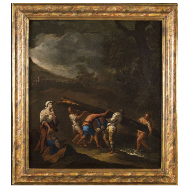 SALVATOR ROSA (Arenella, Nápoles, 1615 - Roma, 1673) "Paisaje fluvial".   Óleo sobre lienzo.