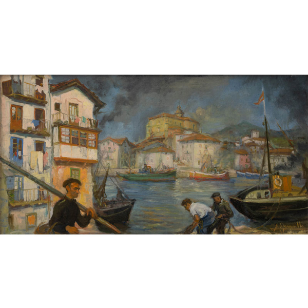 "Pescadores de Orio" ANGEL GARAVILLA ACHAVAL (Lekeitio, 1906- Barcelona, 1961) Óleo/Lienzo