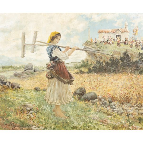 Miguel Pradilla Gonz&aacute;lez (Roma, Italia, 1884-Madrid, 1965) Rapaci&ntilde;a. &Oacute;leo sobre tela.