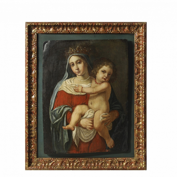 Escuela espa&ntilde;ola s.XVIII-XIX "Virgen con el ni&ntilde;o".