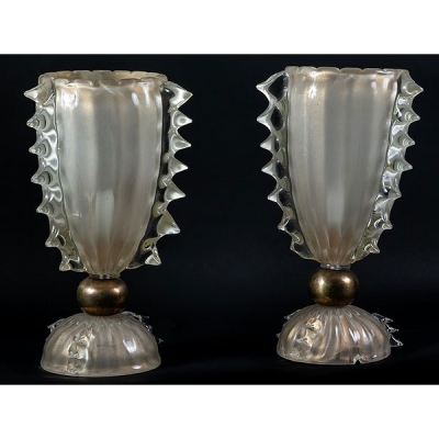 Pareja de l&aacute;mparas de mesa de vidrio de Murano