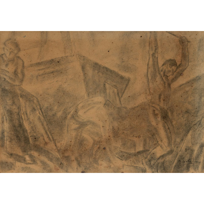 AURELIO ARTETA ERRASTI   (Bilbao 1879 - M&eacute;xico 1940)  "La mina"  Firmado: A. Arteta  Carboncilllo / Papel 