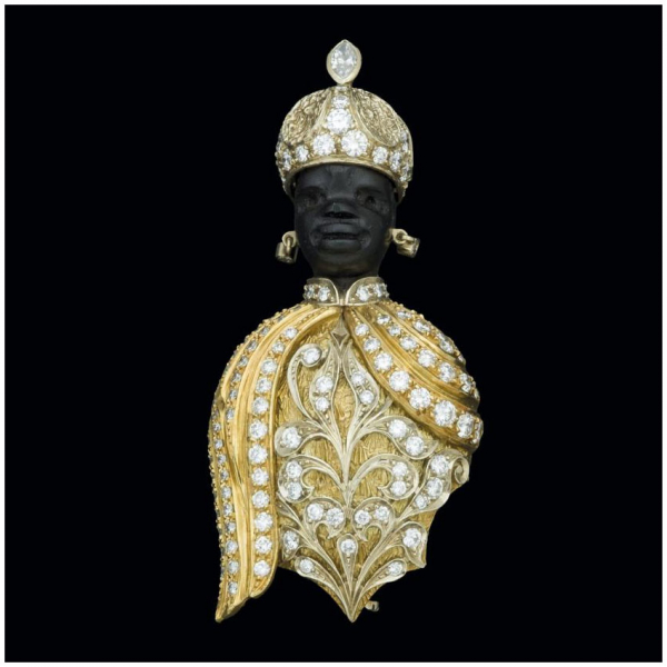 Broche moretto veneciano firmado VESCO de oro 18K con diamantes. 