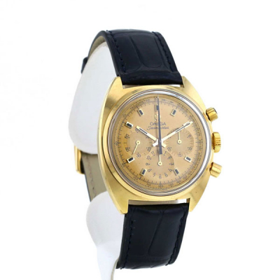 Reloj cronógrafo vintage, cab. suizo, OMEGA Seamaster, en sólida caja original de oro amarillo 18 K, 17 rubíes.