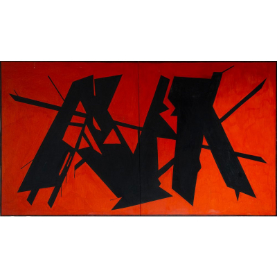 Siguiendo modelos de PABLO PALAZUELO (Madrid, 1915 - 2007) &quot;Sin título&quot;.  Técnica mixta sobre dos lienzos ensamblados.