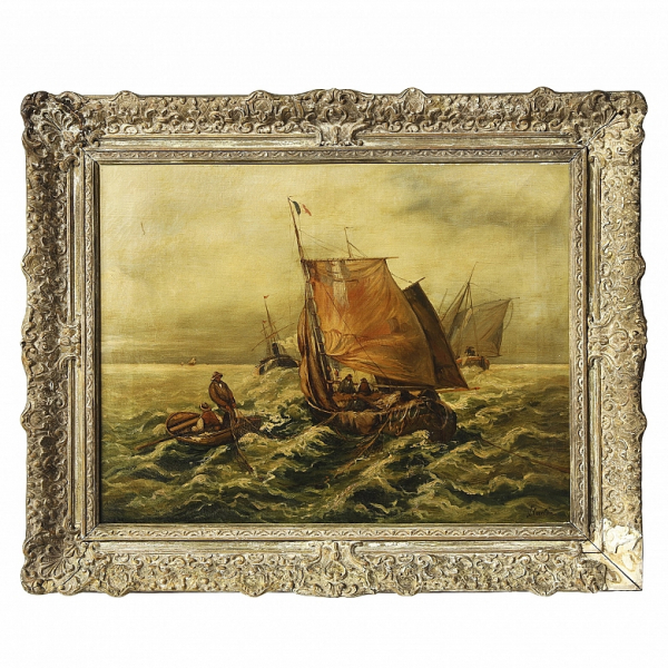 F. Claiton (s.XIX) "Marina en temporal". &Oacute;leo sobre lienzo.