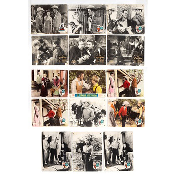 Lote compuesto por 15 fotografías en blanco y negro y a color en cartón duro de escenas de diferentes películas antiguas.