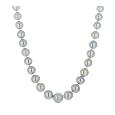 Collar de perlas cultivadas Australianas grises en degradé 12,5-10,5 mm. con cierre diseño bola gallonada en oro 14K.